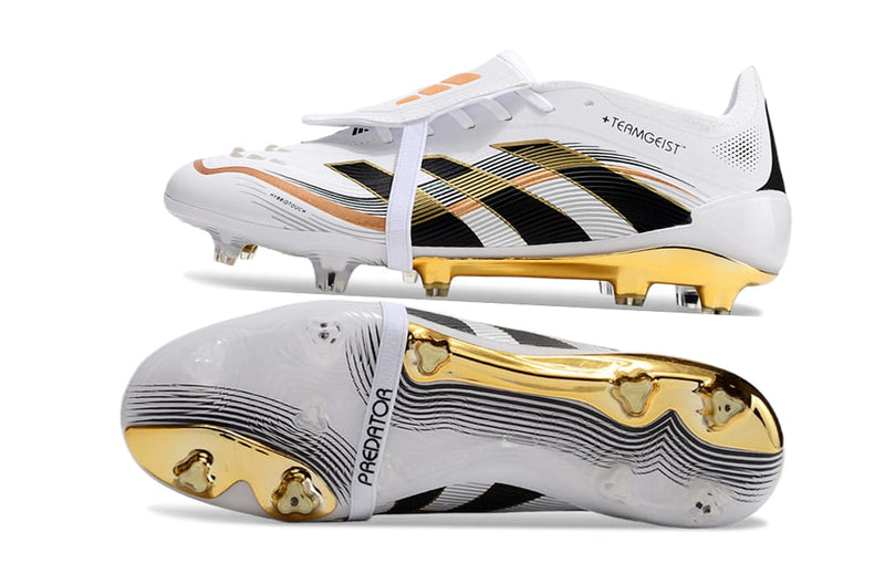 Chuteira Adidas Predator Accuary + FG Boots - branco e dourado